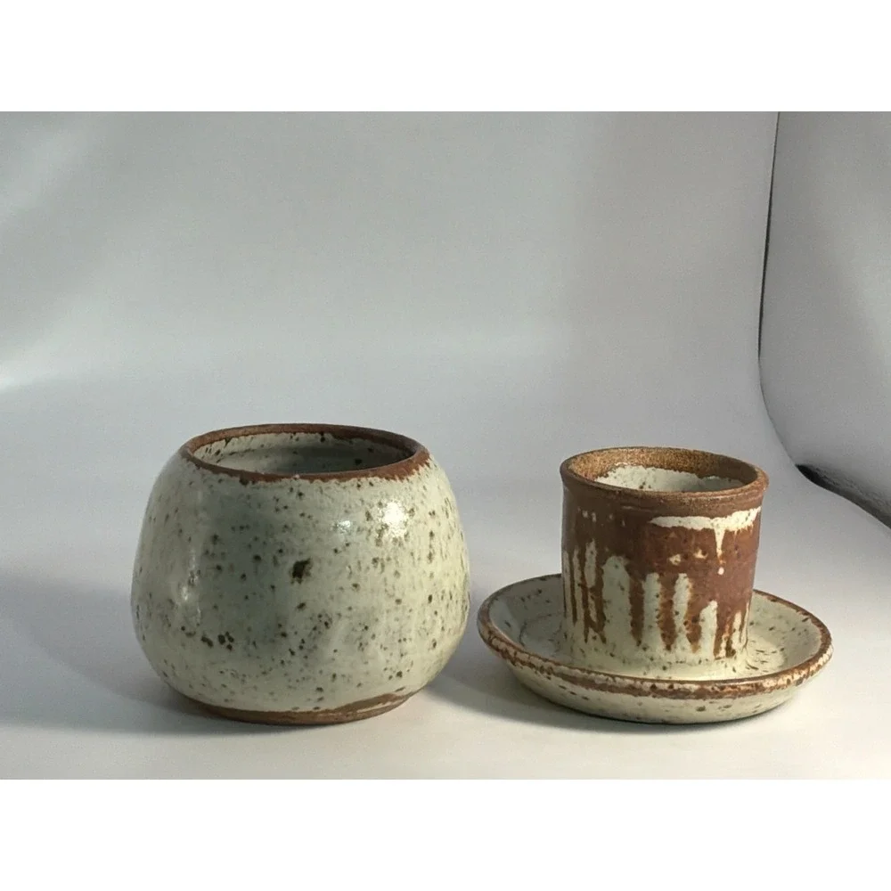 Handmade Butter Keeper Shinto Style Ceramics Milky White With Rust‎ Spots